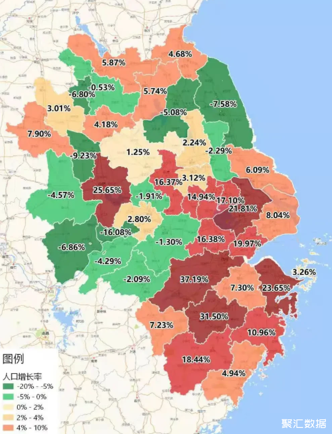 長三角地區20102020年人口增長