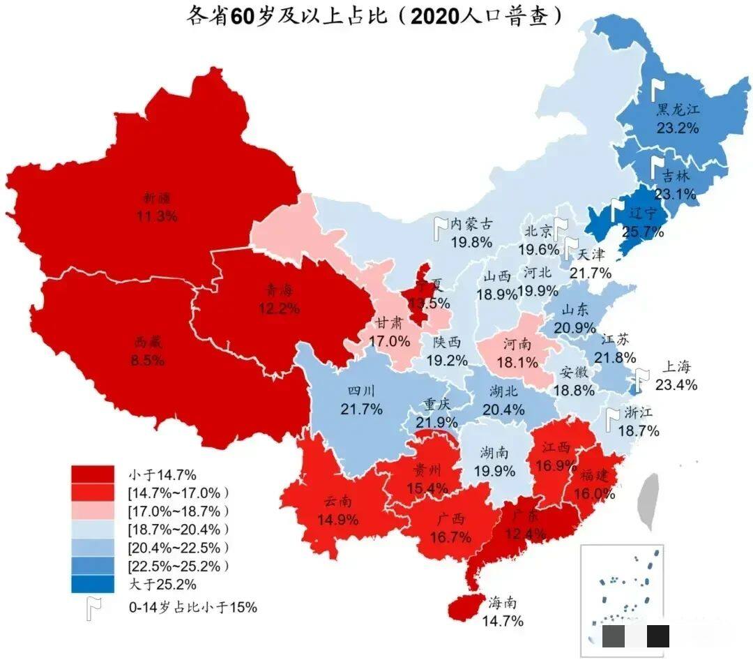 各省60岁以上老年人口占比 东北人口老龄化最严重