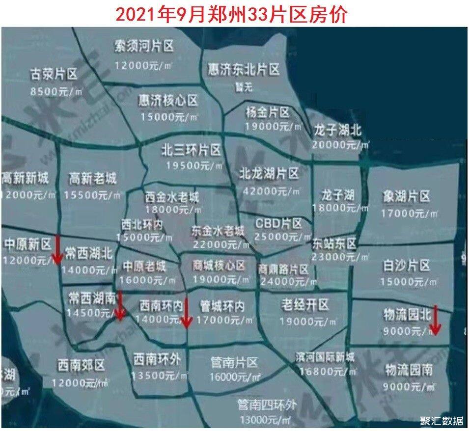 2021年9月郑州34区房价地图 15个片区房价上涨