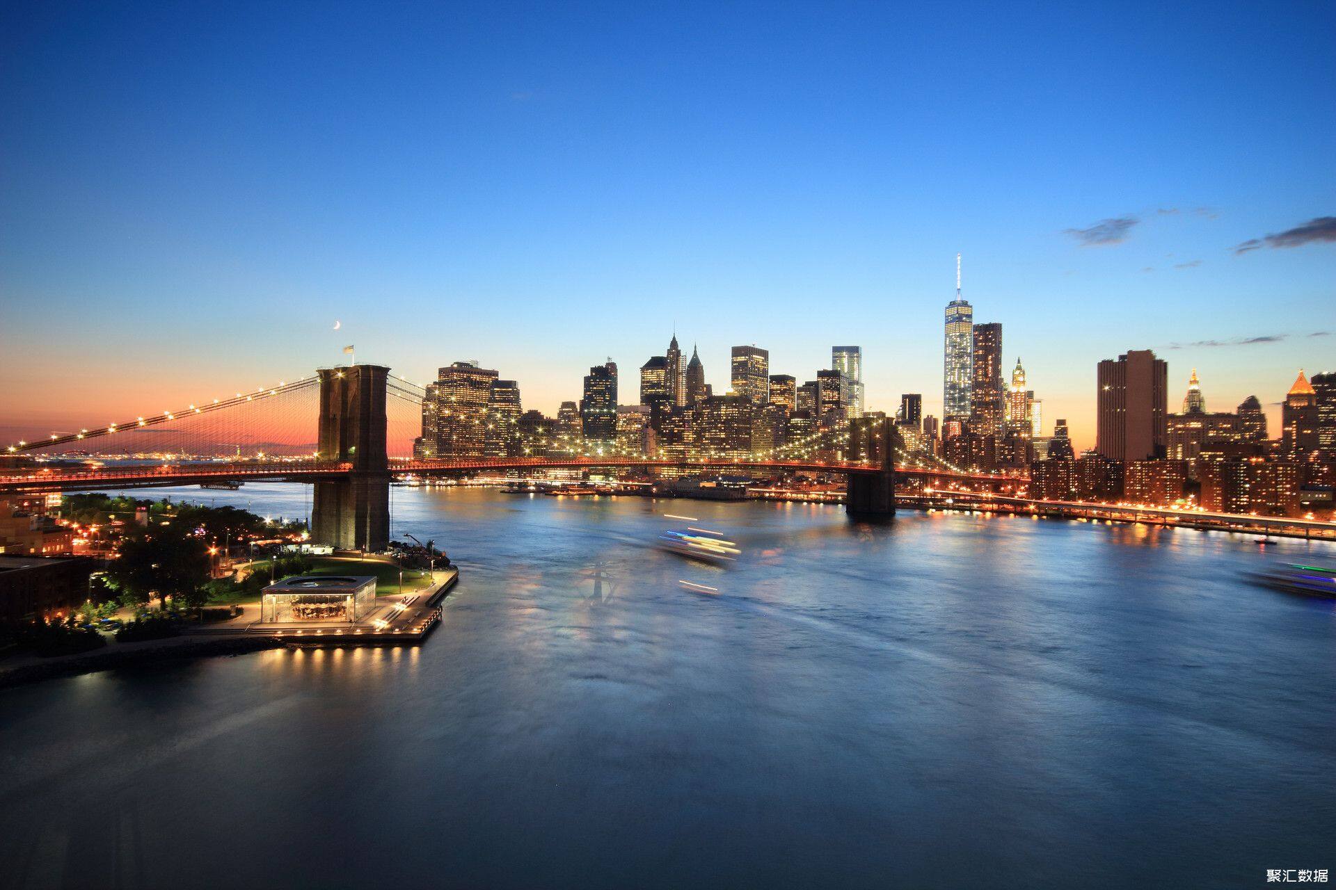 摄图网_501439672_banner_美国纽约日落时分曼哈顿下天际线和布鲁克林大桥的景色（企业商用）