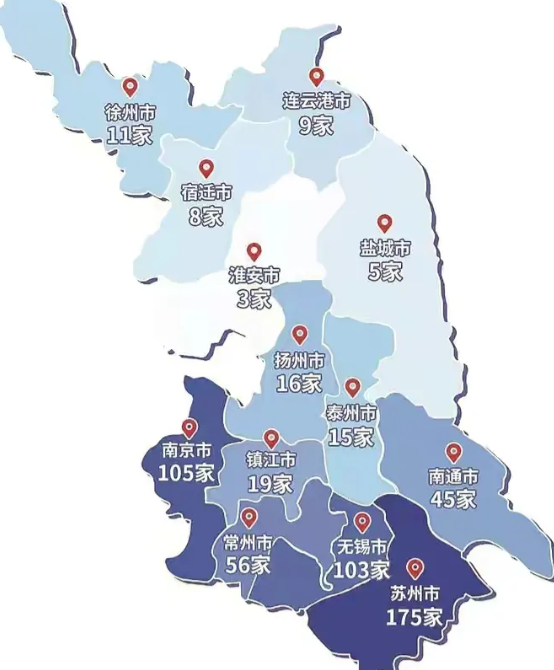 2021年江苏各城市a股上市公司数量,无锡是103家,还差2家就能超过省会